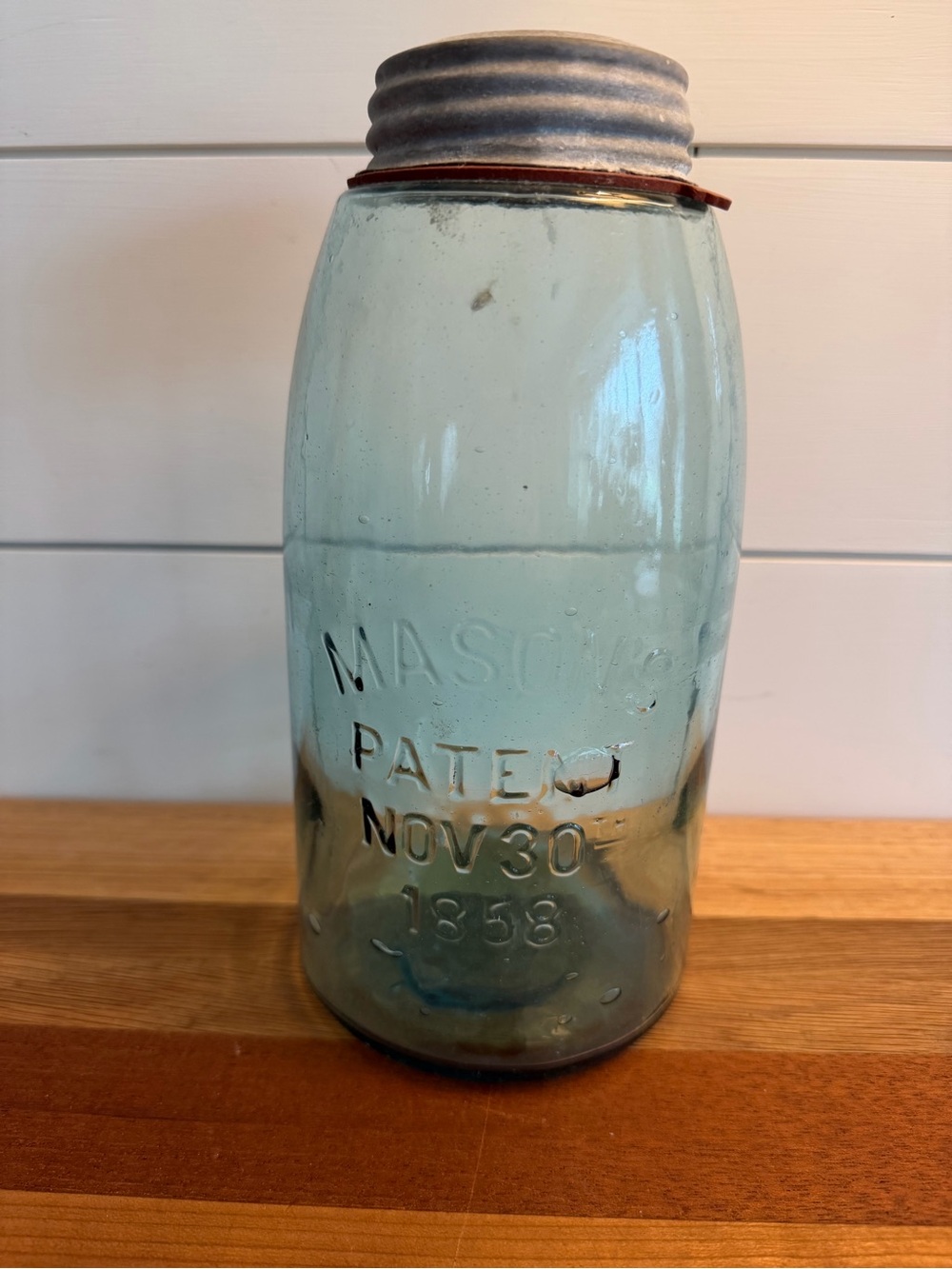 Masons Patent Nov 30 1858 Jar Zinc Lid Blue